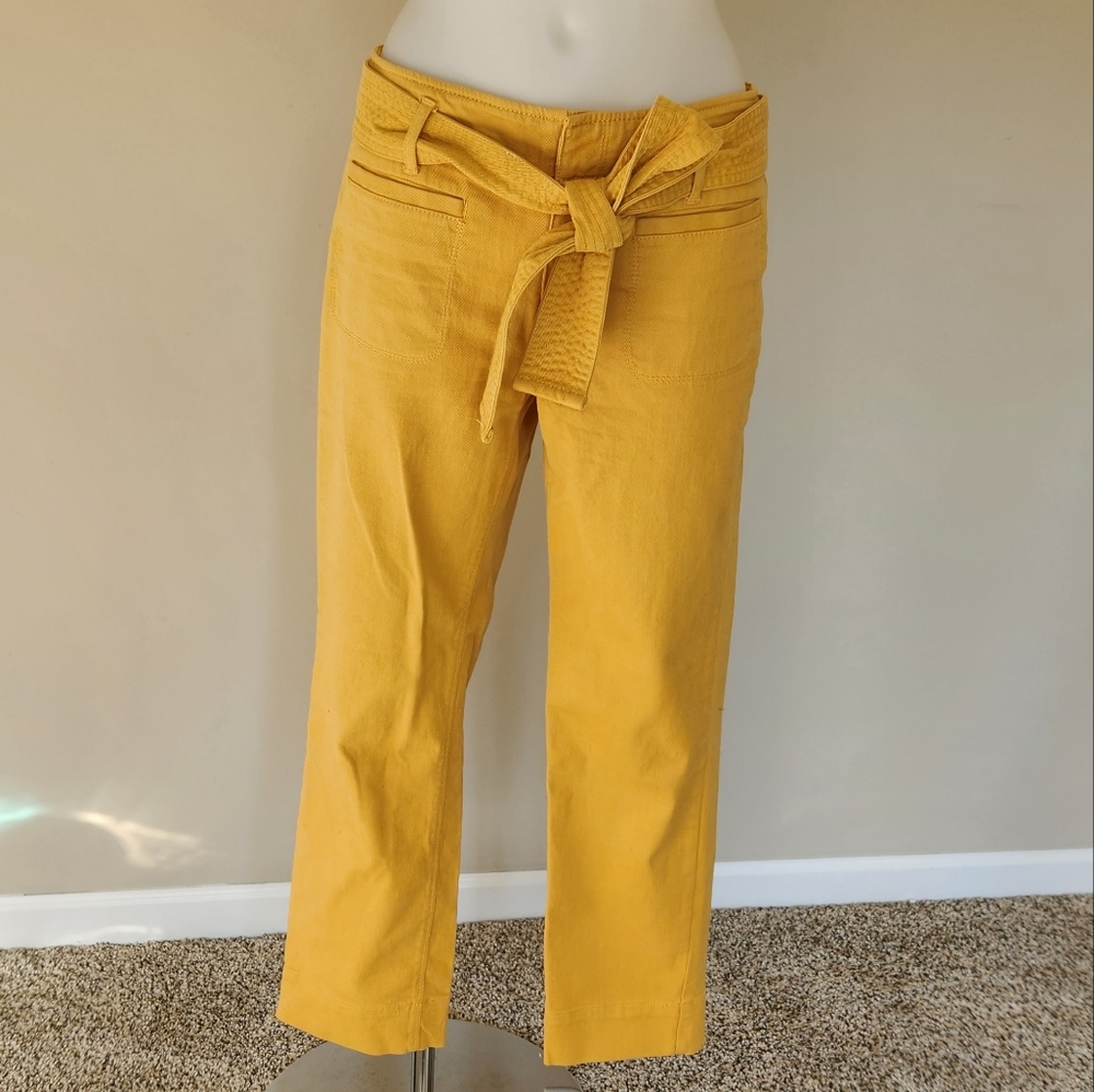 Loft Cropped Denim Pants w/ Attached Tie Belt- Sunflower Yellow 🌻